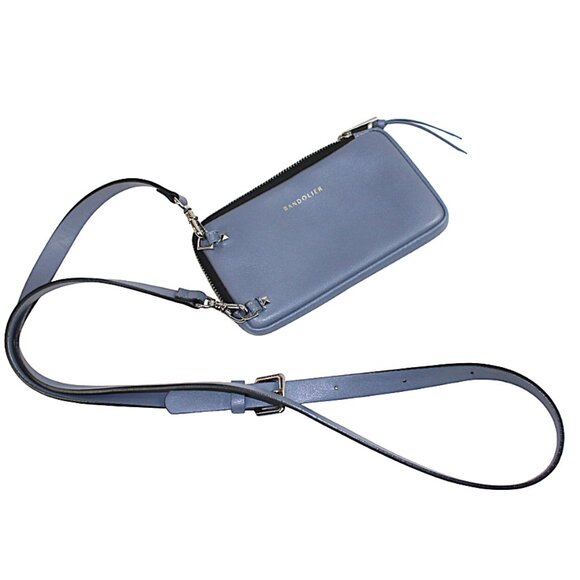 Bandolier Dusty Blue Leather Expanded Zip Cross Body Mini Bag - Picture 2 of 6